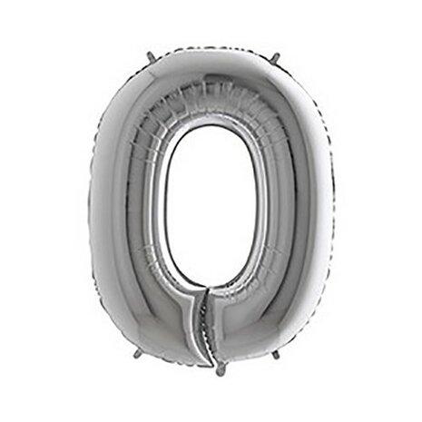Mooideco - Grabo Cijfer ballon 0 zilver 66 cm