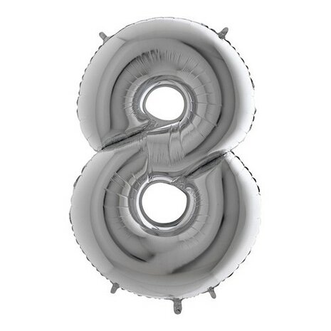 Mooideco - Grabo Cijfer ballon 8 zilver 66 cm