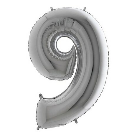 Mooideco - Grabo Cijfer ballon 9 zilver 66 cm