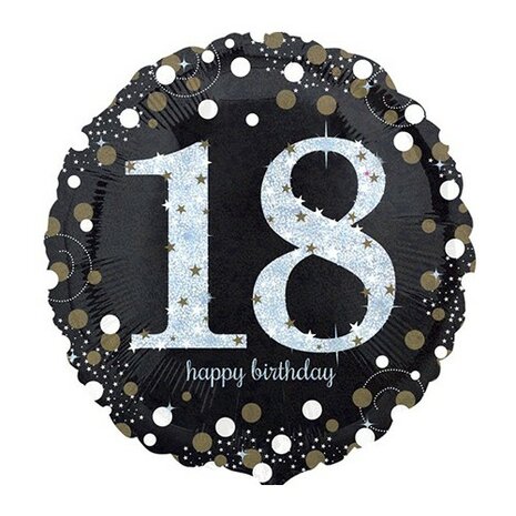 Mooideco - Sparkling black - Happy birthday 18 jaar ballon