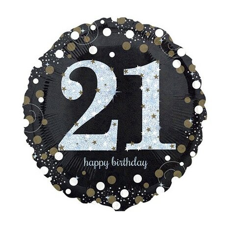 Mooideco - Sparkling black - Happy birthday 21 jaar ballon