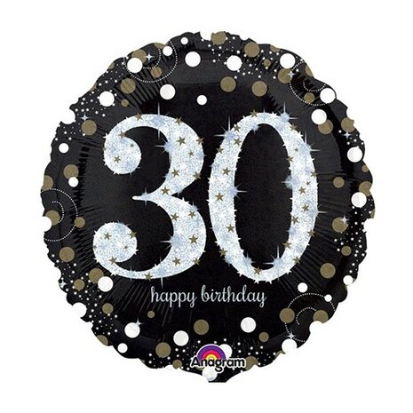 Mooideco - Sparkling black - Happy birthday 30 jaar ballon