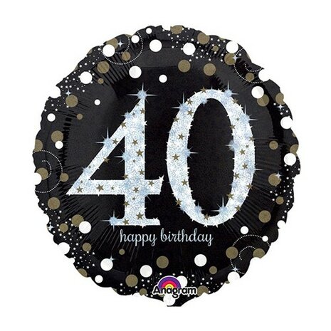 Mooideco - Sparkling black - Happy birthday 40 jaar ballon