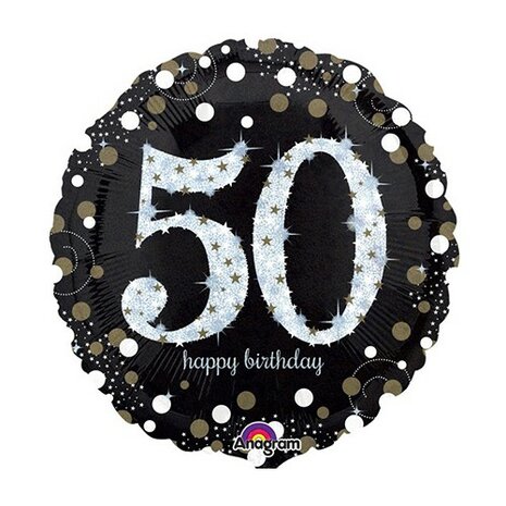 Mooideco - Sparkling black - Happy birthday 50 jaar ballon