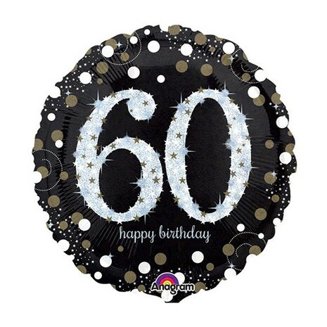 Mooideco - Sparkling black - Happy birthday 60 jaar ballon