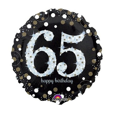 Mooideco - Sparkling black - Happy birthday 65 jaar ballon
