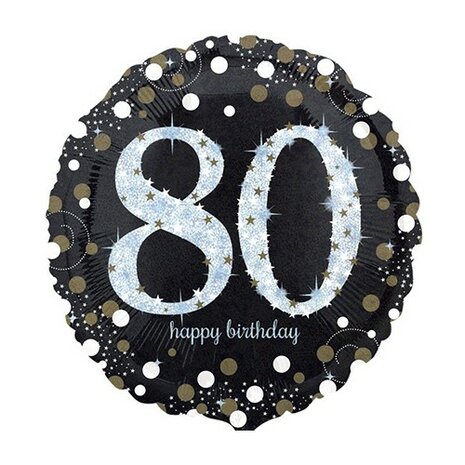 Mooideco - Sparkling black - Happy birthday 80 jaar ballon