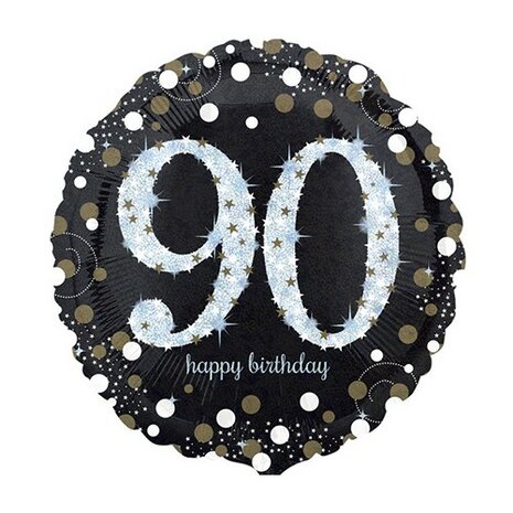 Mooideco - Sparkling black - Happy birthday 90 jaar ballon