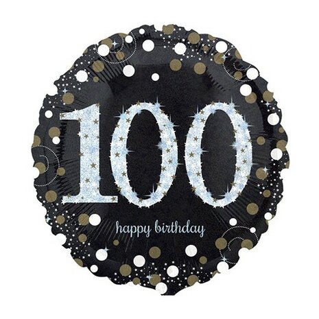 Mooideco - Sparkling black - Happy birthday 100 jaar ballon