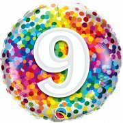 Mooideco - Rainbow confetti - Happy birthday 9 jaar folie ballon