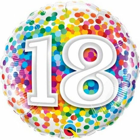 Mooideco - Rainbow confetti - Happy birthday 18 jaar folie ballon