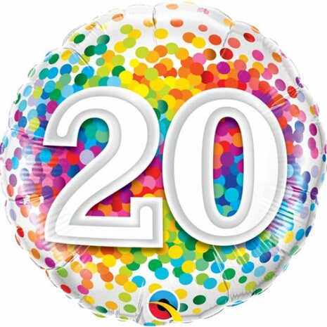 Mooideco - Rainbow confetti - Happy birthday 20 jaar folie ballon