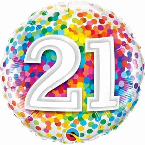 Mooideco - Rainbow confetti - Happy birthday 21 jaar folie ballon