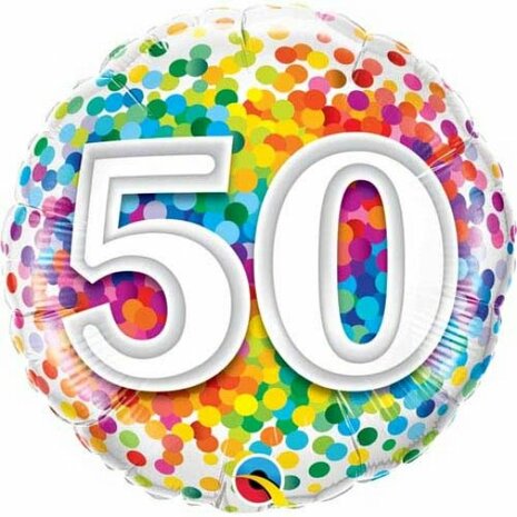 Mooideco - Rainbow confetti - Happy birthday 50 jaar folie ballon