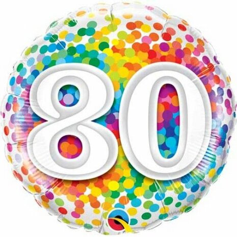 Mooideco - Rainbow confetti - Happy birthday 80 jaar folie ballon