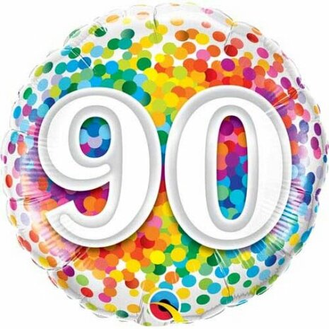 Mooideco - Rainbow confetti - Happy birthday 90 jaar folie ballon