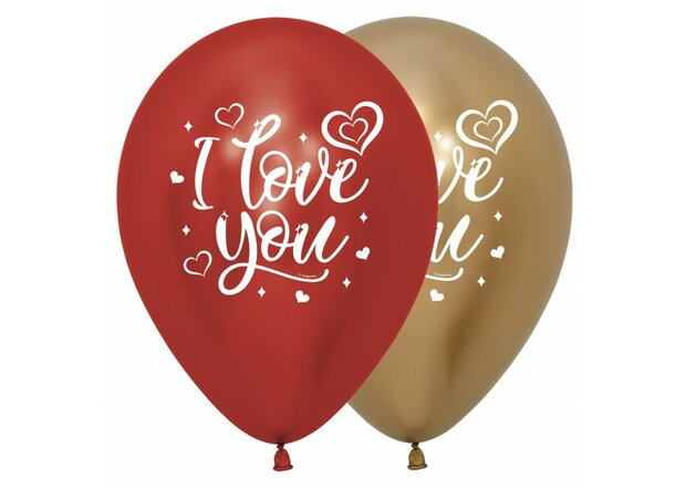 Mooideco - Latex helium ballonnen  I Love You Sparkly reflex assortiment 25 stuks
