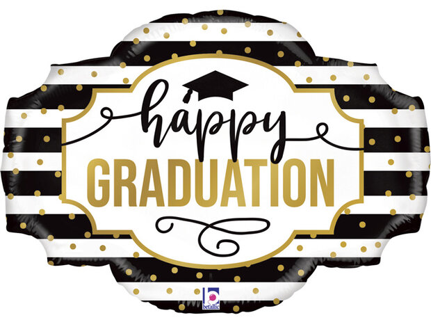 Mooideco - Happy Graduation - Zwart Wit gestreept - 32 inch - Betallic