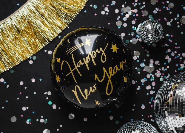 Mooideco - Happy New Year - Black &amp; Gold - 18 inch 