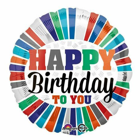 Mooideco - Happy Birthday to you - kleurrijke strepen - 18 inch - Anagram 