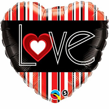 Mooideco - Love - rood gestreept hart - 18 inch - Qualatex