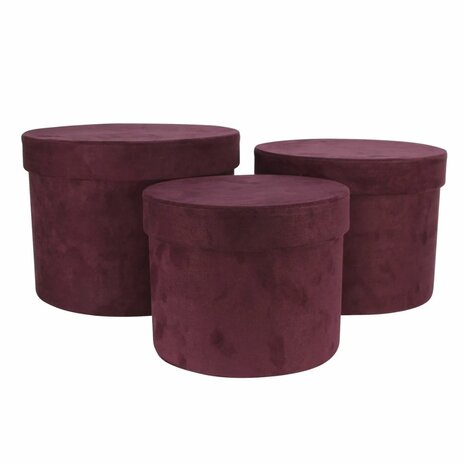 Mooideco - hoedendozen velvet set van 3 stuks bordeaux