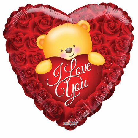 Mooideco - Love bear over roses - Folie Balloon - 18 inch