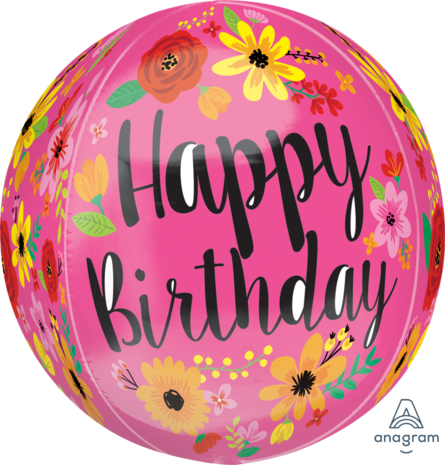 Orbz - Pink Floral- Happy Birthday -  - 16 inch - G20 Anagram (1)