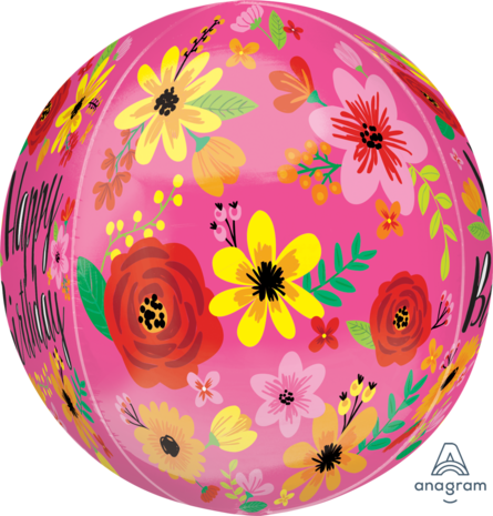 Orbz - Pink Floral- Happy Birthday -  - 16 inch - G20 Anagram (1)