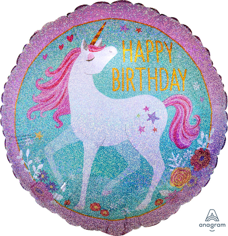 Mooideco - Holographic Magical Unicorn - Happy birthday - 18 inch - Anagram balloons
