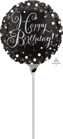 Mooideco - Sparkling black - Sparkling black &amp; gold - Happy birthday - 9 inch Anagram mini ballon
