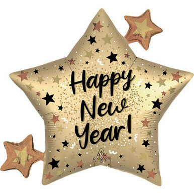 Mooideco - Satin NYE Natural Sparkle Star - SuperShape - New Year - 30 inch - P35 - Anagram Balloons