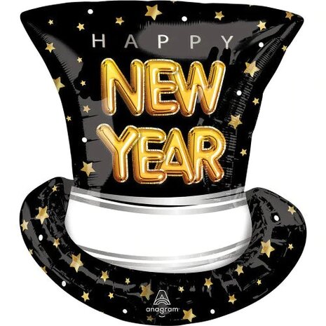 Mooideco - Pop Clink Cheers Top Hat - SuperShape - New Year - 24 inch - P35 - Anagram Balloons
