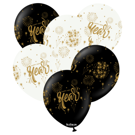 Mooideco - Happy New Year Fireworks - Black and white - Print Gold - 12 inch - Kalisan