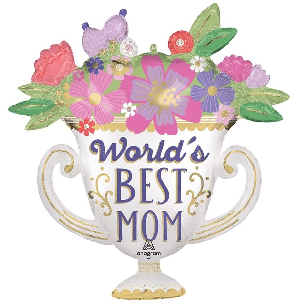 Mooideco - Satin World's Best Mom Trophy - Moederdag - 28inch - P35 Anagram balloons