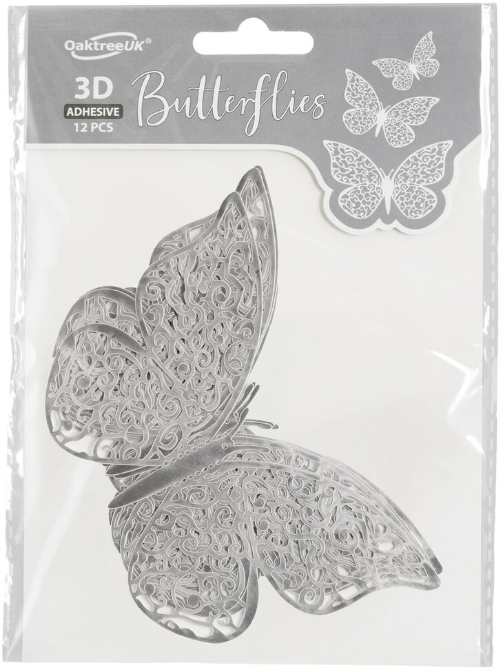 3D Adhesive Butterflies - Silver - Oaktree (12)