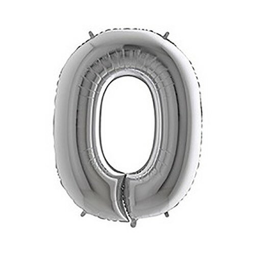 Mooideco - Grabo Cijfer ballon 0 zilver 66 cm