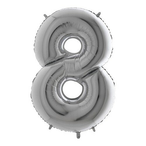 Mooideco - Grabo Cijfer ballon 8 zilver 66 cm
