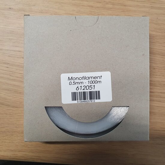 Artikelcode:	612051 Maat:	0.5mm - 1000m Kleur:	Transparant Materiaal:	Nylon Verpakkingseenheid:	1 Rol Tip:&amp;