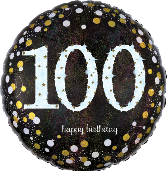 Mooideco - Sparkling black - Happy birthday 100 jaar ballon