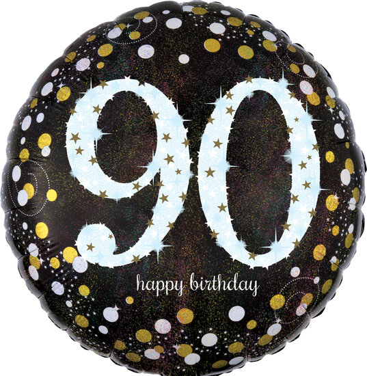 Mooideco - Sparkling black - Happy birthday 90 jaar ballon