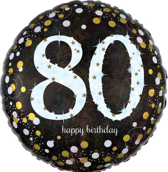 Mooideco - Sparkling black - Happy birthday 80 jaar ballon