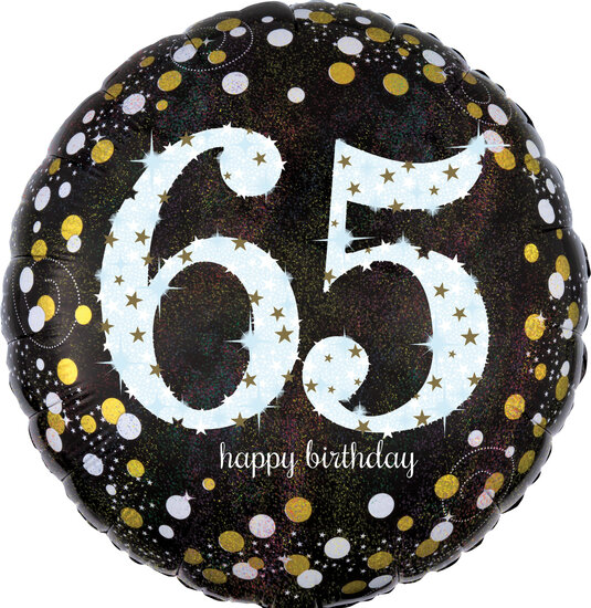 Mooideco - Sparkling black - Happy birthday 65 jaar ballon