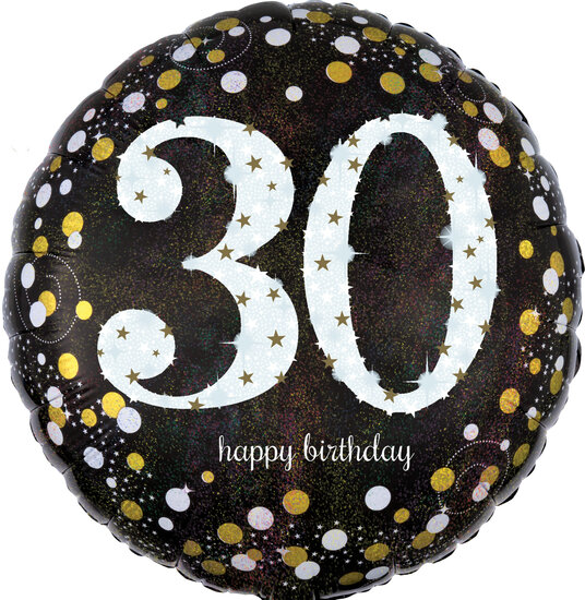 Mooideco - Sparkling black - Happy birthday 30 jaar ballon