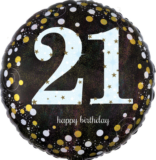 Mooideco - Sparkling black - Happy birthday 21 jaar ballon