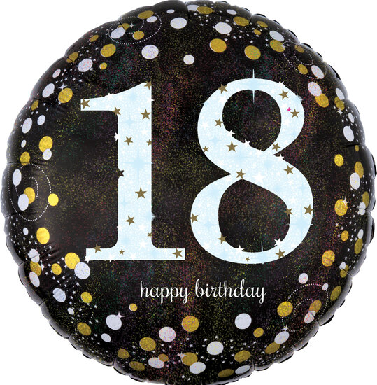 Mooideco - Sparkling black - Happy birthday 18 jaar ballon