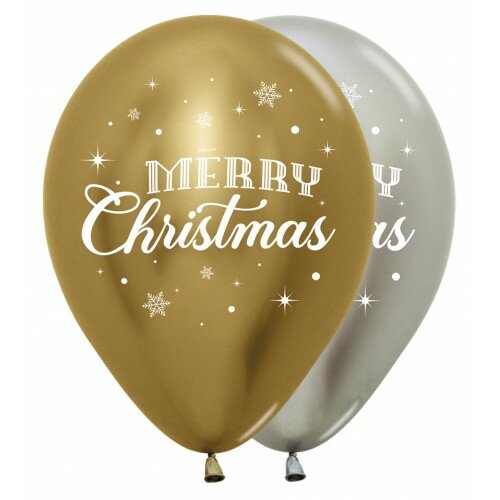Mooideco - Latex helium ballonnen Merry christmag gold - winter - reflex assortiment 25 stuks