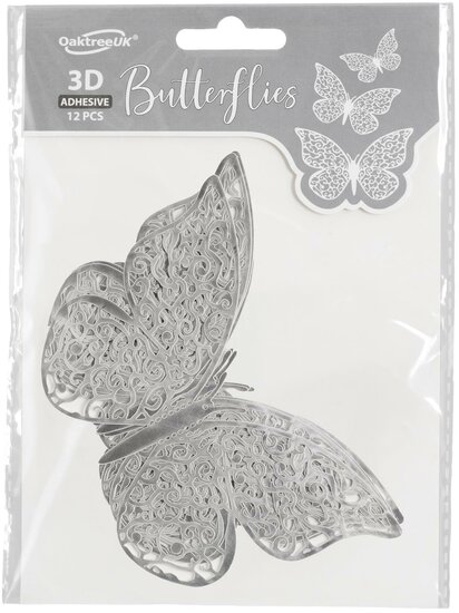 3D Adhesive Butterflies - Silver - Oaktree (12)