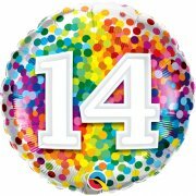 Mooideco - Rainbow confetti - Happy birthday 14 jaar folie ballon