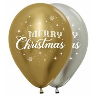Mooideco - Latex helium ballonnen Merry christmag gold - winter - reflex assortiment 25 stuks
